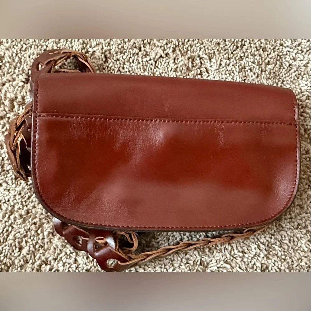 Patricia Nash Chelsea Leather Chain-Link Crossbody Bag – Brown